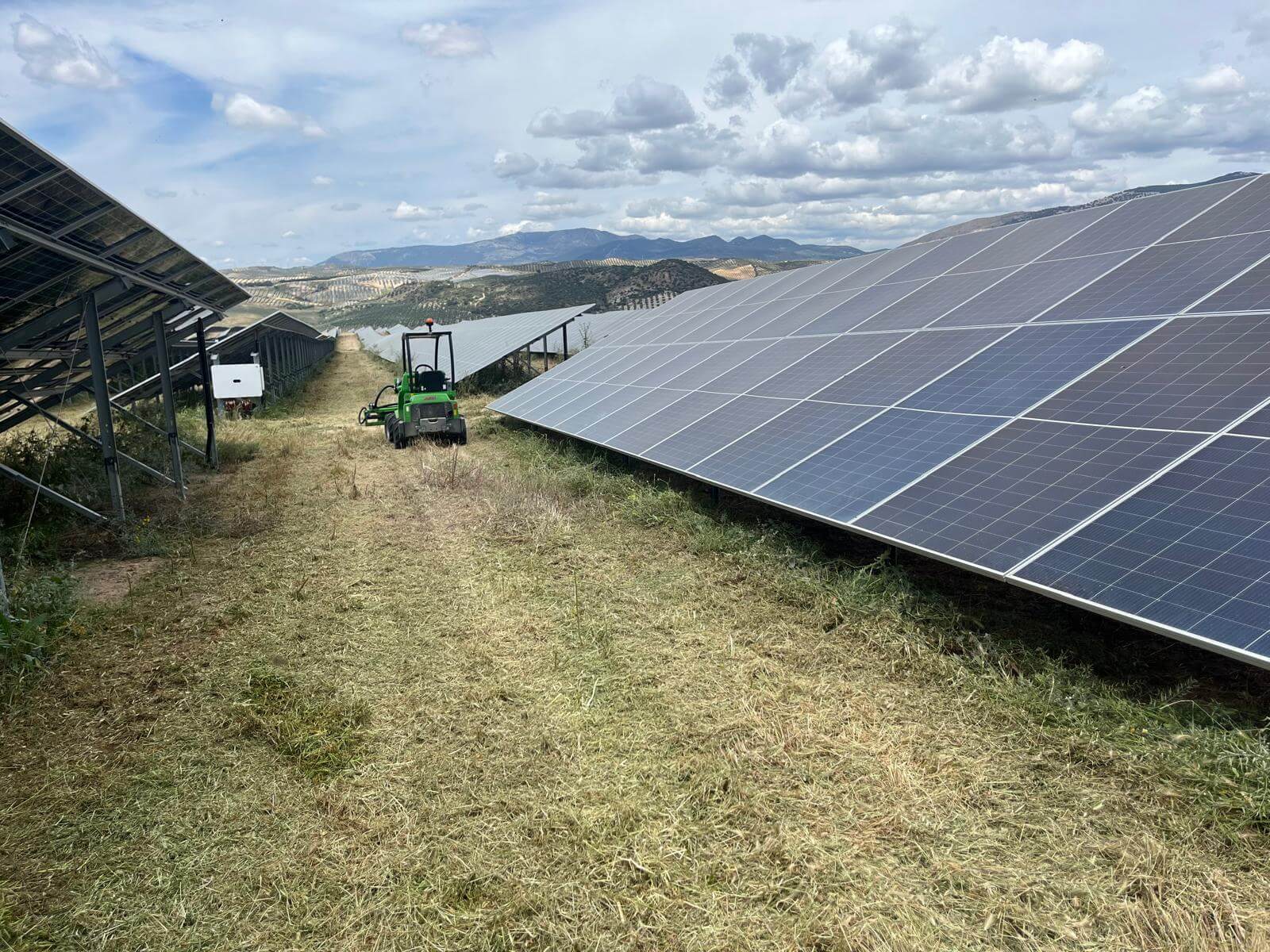 Desbrozadora forestal de Acotramos realizando la limpieza profunda de una finca en Granada para prevención de incendios.